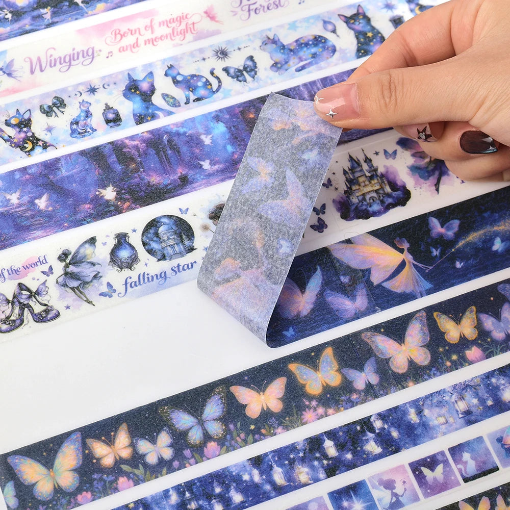 35 Rollen dekorative Klebebänder, lila Elfen-Washi-Klebeband, Packung für Schule, Bürobedarf, kreatives Geschenk, Studenten, Journaling, Bastelliebhaber