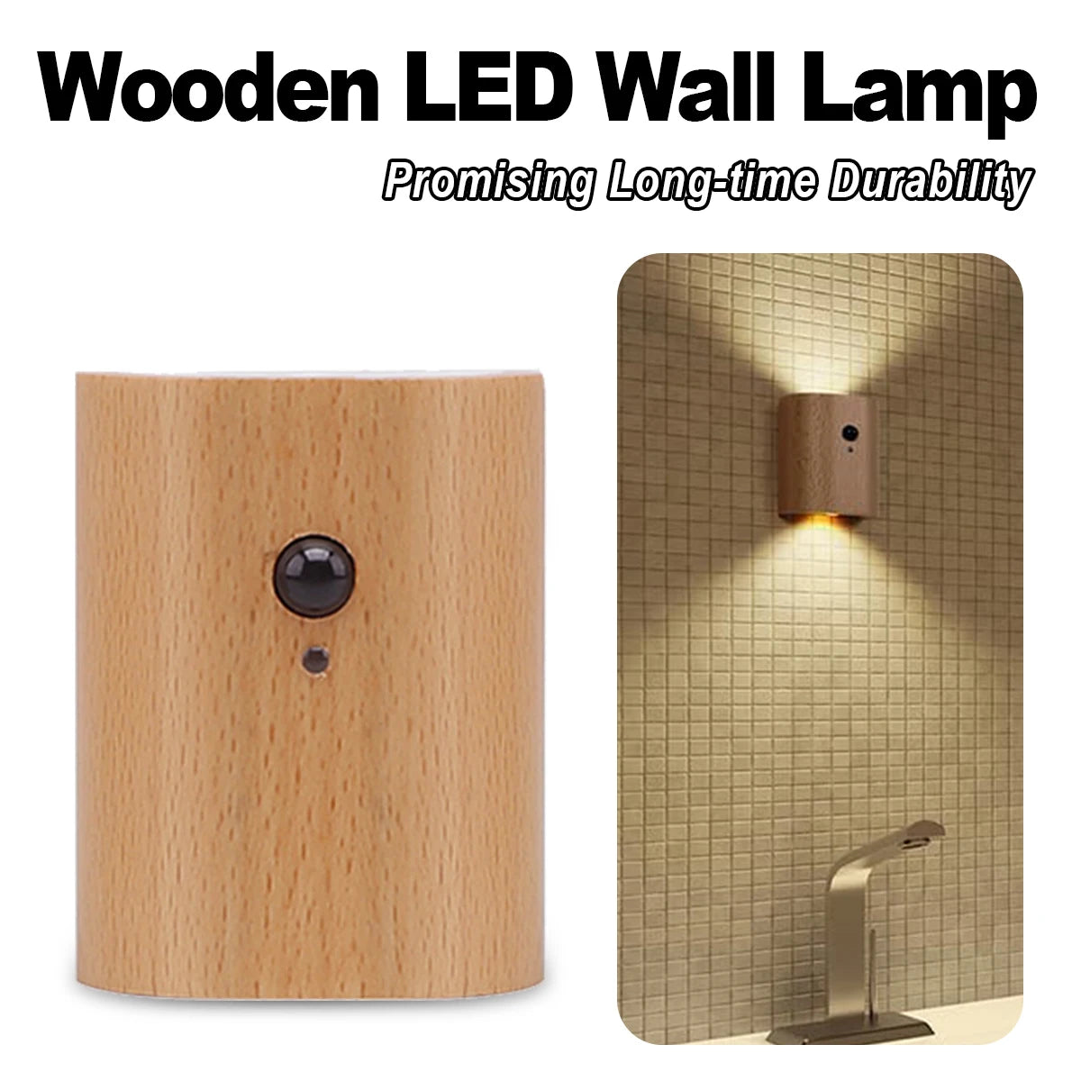 Intelligente Induktions-Wandleuchte, wiederaufladbares Licht, 1a, 0,4 W, Bewegungsmelder, LED-Leuchten, Treppen, Holz, magnetisch, warmweiß, Nachtstecker