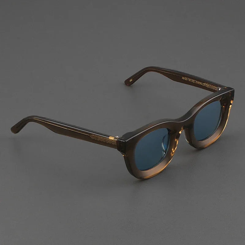 2024 Retro-Sonnenbrille für Damen und Herren, modisch, Acetat, quadratisch, grau, grüner Rahmen, matt gefrostet, UV400, handgefertigte Sonnenbrille