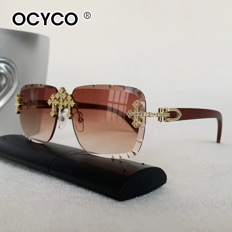 2026 Neue Steampunk Randlose Quadratische Sonnenbrille für Herren Luxusmarke Vintage Schneidgläser Sonnenbrille Trendige Schattierungen Eyewear UV400
