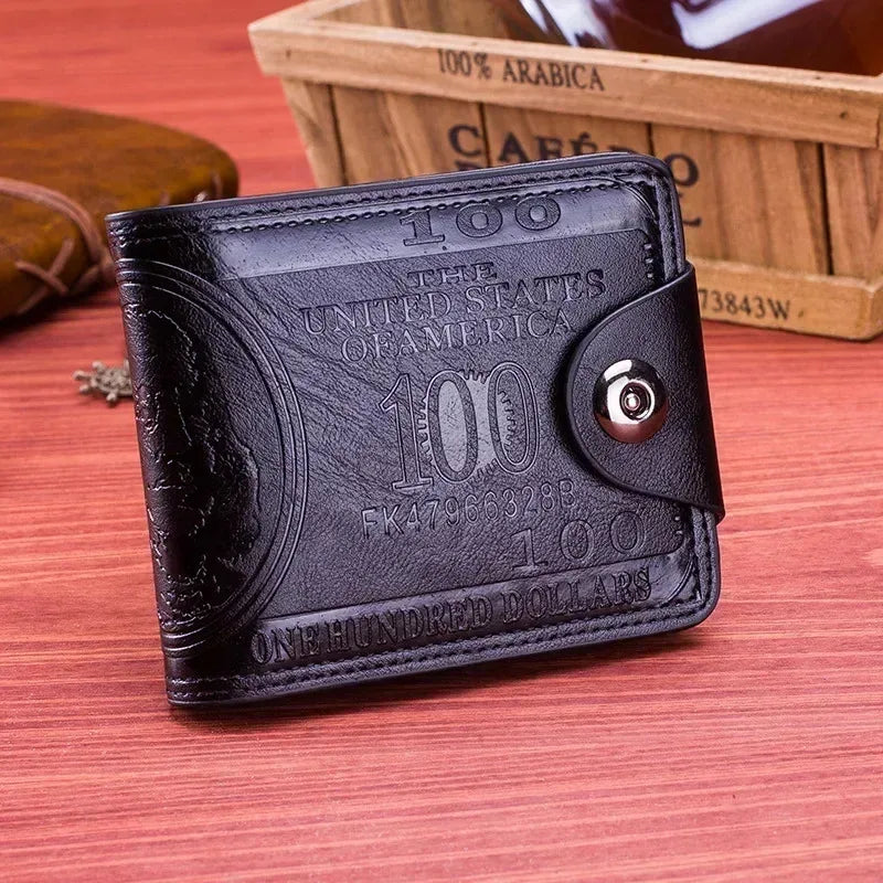 Herren-Geldbörsen mit 100-US-Dollar-Muster, Haspe, männliche Leder-Geldbörse mit Reißverschluss, Kartenhalter, Münzfach, Geldbörse, Cartera Homme