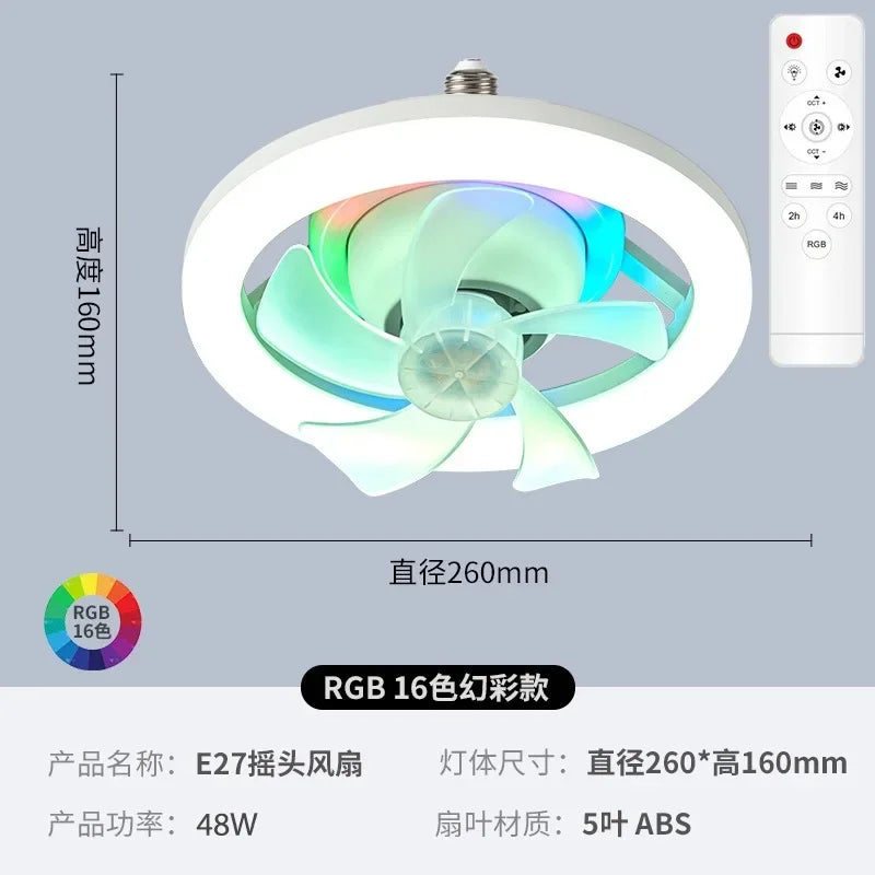 Neueste 360 ° bewegliche Kopf Decken ventilatoren Licht e27 LED-Fernbedienung RGB dreistufige Wind geschwindigkeit Wohnzimmer Esszimmer Schlafzimmer heiß