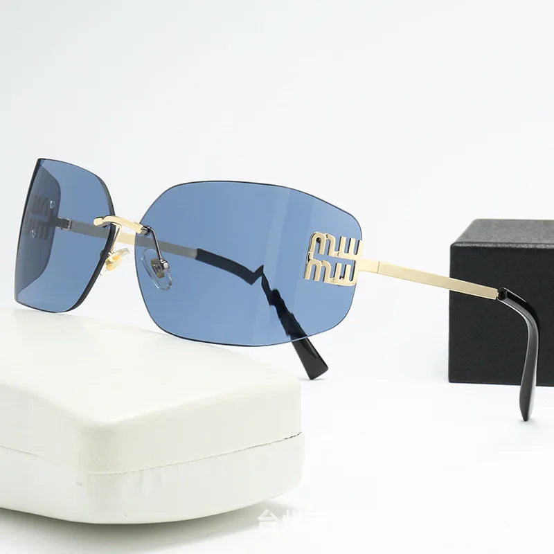 Gebogene einteilige Sonnenbrille, rahmenloses quadratisches Schnittkanten-Design, UV400-Schutz, High-End-Street-Style für Damen