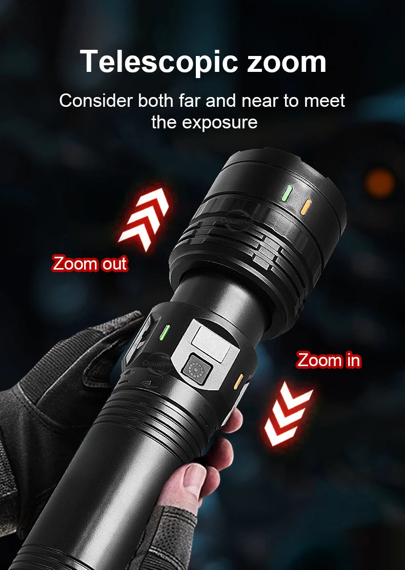 100000000LM Ultrahelle 15000 mAh USB C wiederaufladbare Taschenlampe Hochleistungs-Taschenlampen Wasserdichte Camping-Laterne Digitalanzeige