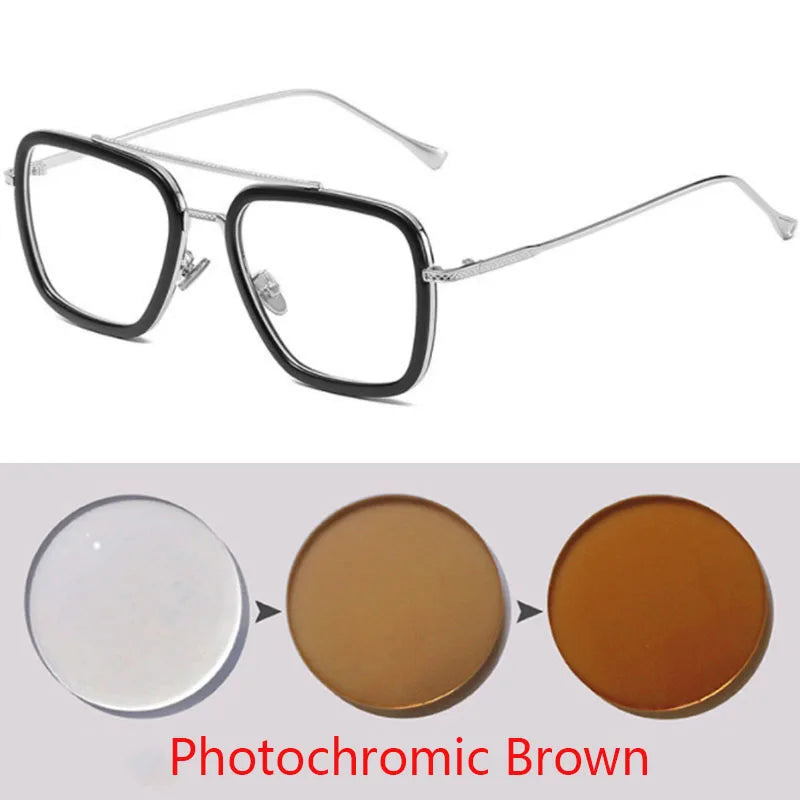 Sph-0,5-0,75-1,0 bis-6 Mode Metall Stil für Frauen Sonnenbrillen Männer quadratische Marke Design Sonnenbrille