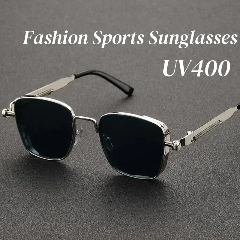 Männer Fahren Sonnenbrille Vintage Steampunk Quadratische Sonnenbrille Brillen Metallrahmen mit Federscharnieren Frauen Okular Trendige Brille