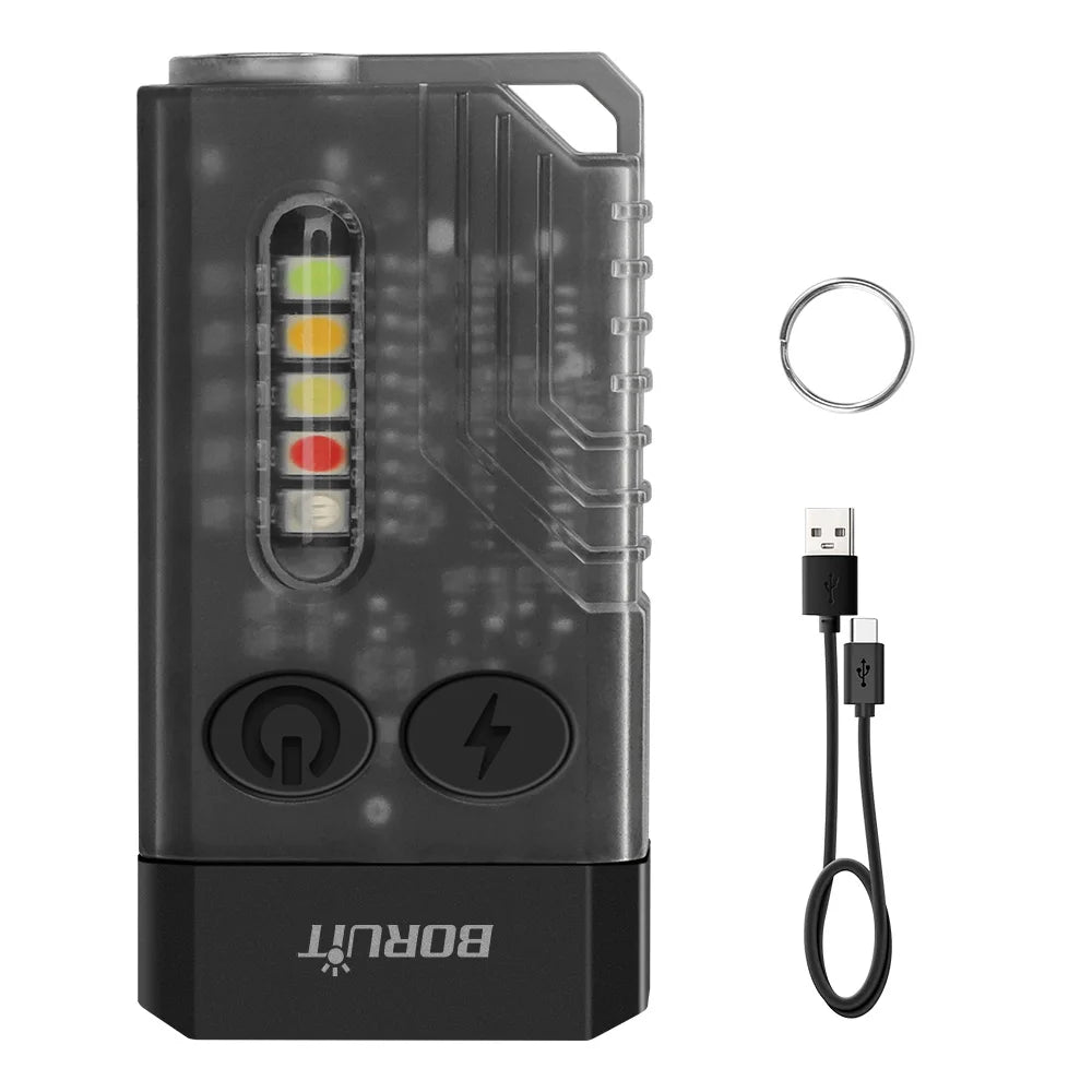 BORUiTV3/V10 LED-Schlüsselanhänger-Licht, leistungsstarke EDC-Taschenlampe, wiederaufladbare Taschenlampe vom Typ C, mit rotem UV-Licht, Angellampe