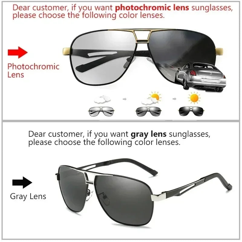 1PC Top Aluminium Magnesium Platz Polarisierte Photochrome Sonnenbrille Männer Sonnenbrille Sicherheit Fahren Oculos De Sol Masculino