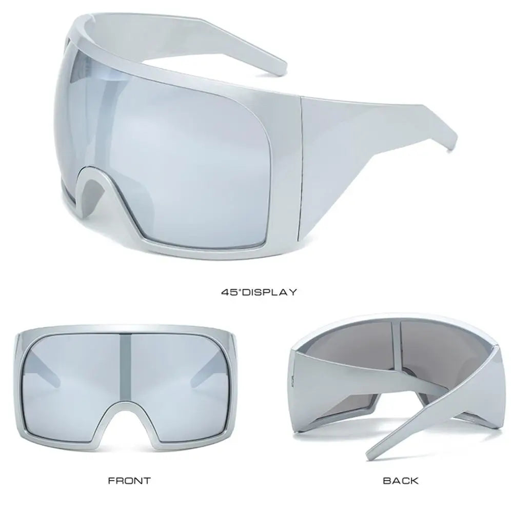 Futuristische Wrap-Around-Sonnenbrille Rave gebogene Linse UV400-Schutz 2000er Brillen übergroße Y2K-Sonnenbrille für Frauen und Männer