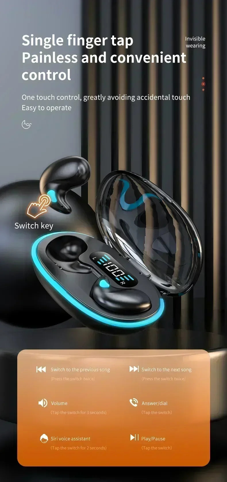 TWS-Kopfhörer, kabellose Kopfhörer, Rauschunterdrückung, Sport, Spiel, Schlaf, Bluetooth-Ohrhörer für alle Smartphones