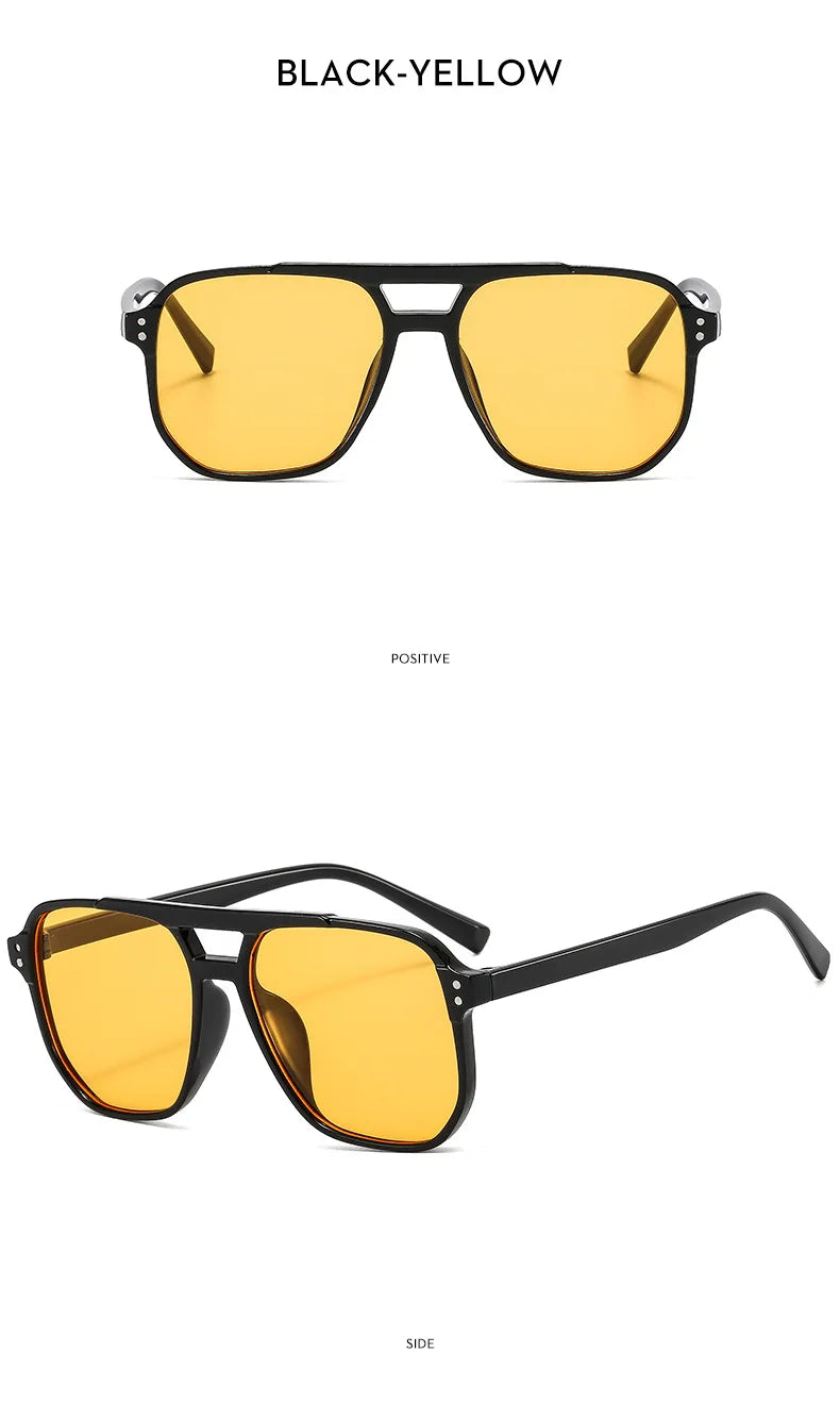 Vintage Quadratische Sonnenbrille für Frauen Männer Dicker Rahmen Doppelte Brücken Brillen Weibliche Chic Polygon Sonnenbrille UV400 Shades