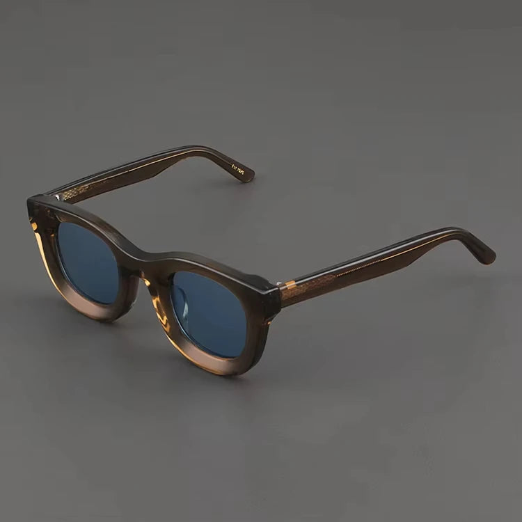 2024 Retro-Sonnenbrille für Damen und Herren, modisch, Acetat, quadratisch, grau, grüner Rahmen, matt gefrostet, UV400, handgefertigte Sonnenbrille