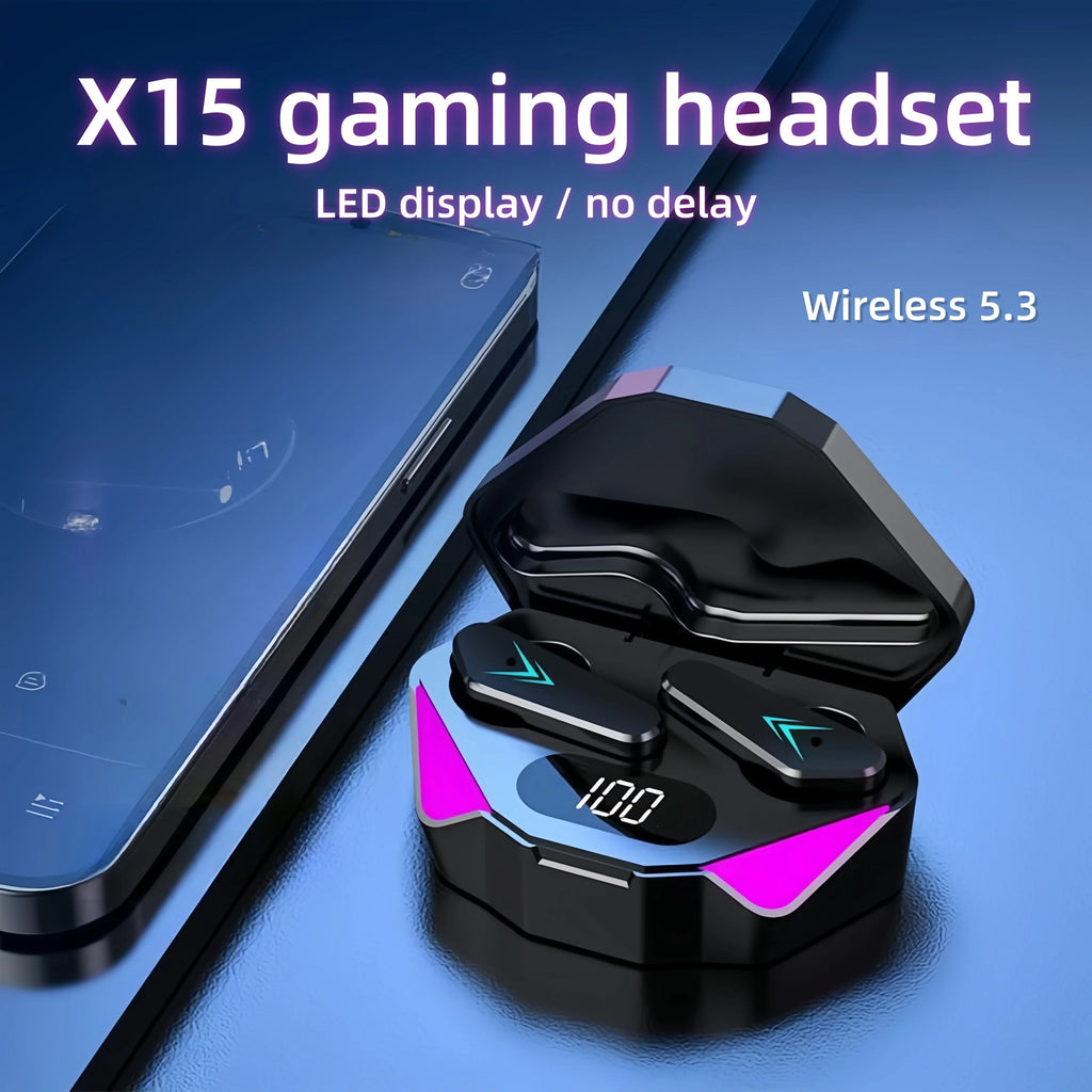 X15 TWS Kabelloses Bluetooth-Headset, LED-Display, Gamer-Ohrhörer mit Mikrofon, kabellose Kopfhörer, Bluetooth-Kopfhörer mit Geräuschunterdrückung