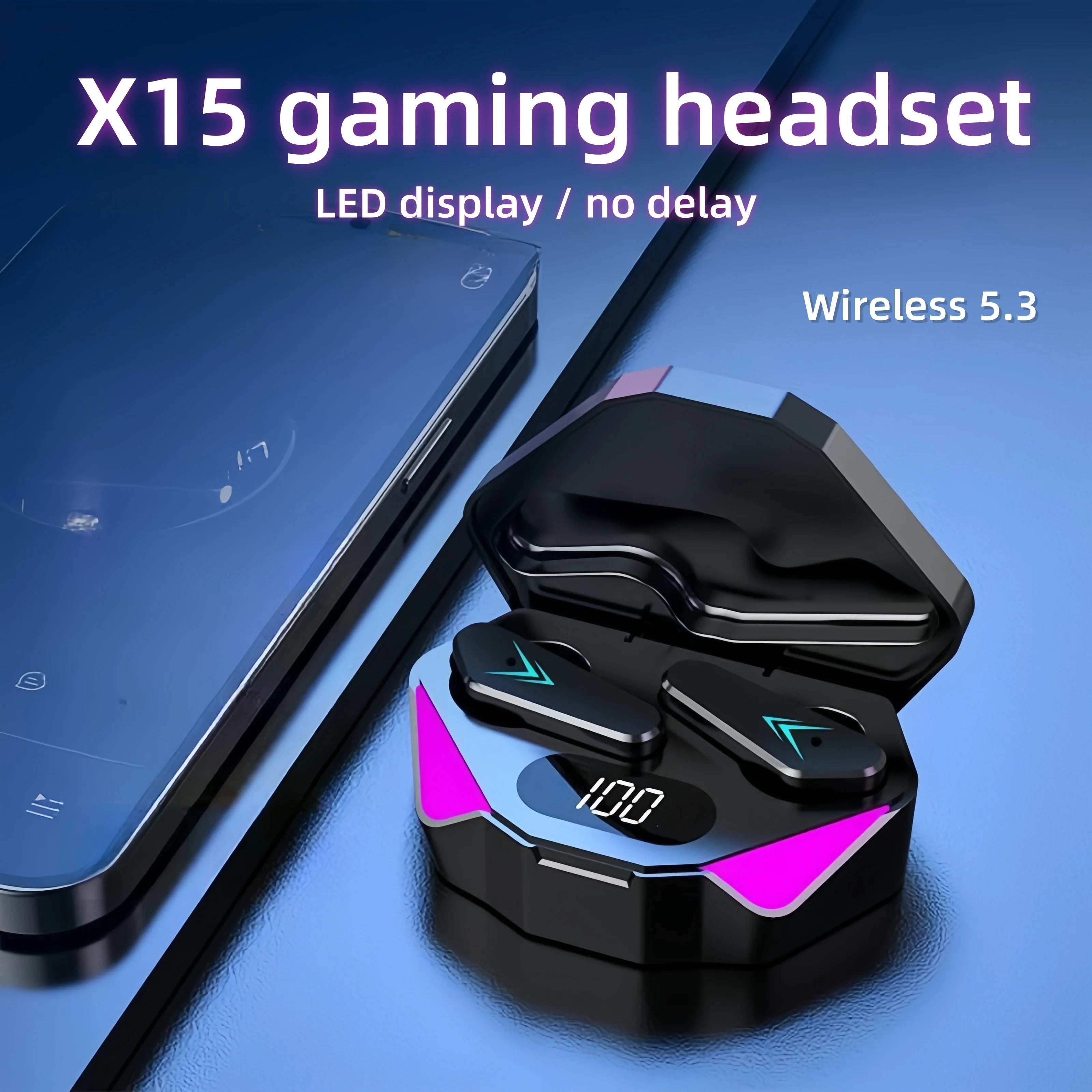 X15 TWS Kabelloses Bluetooth-Headset, LED-Display, Gamer-Ohrhörer mit Mikrofon, kabellose Kopfhörer, Bluetooth-Kopfhörer mit Geräuschunterdrückung