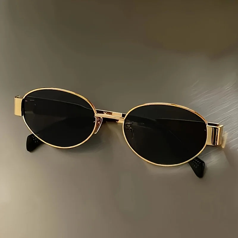 Metallische, hochwertige, vollseitige, ovale Sonnenbrille, ein Retro-Stil, schlicht und modisch für den täglichen Gebrauch