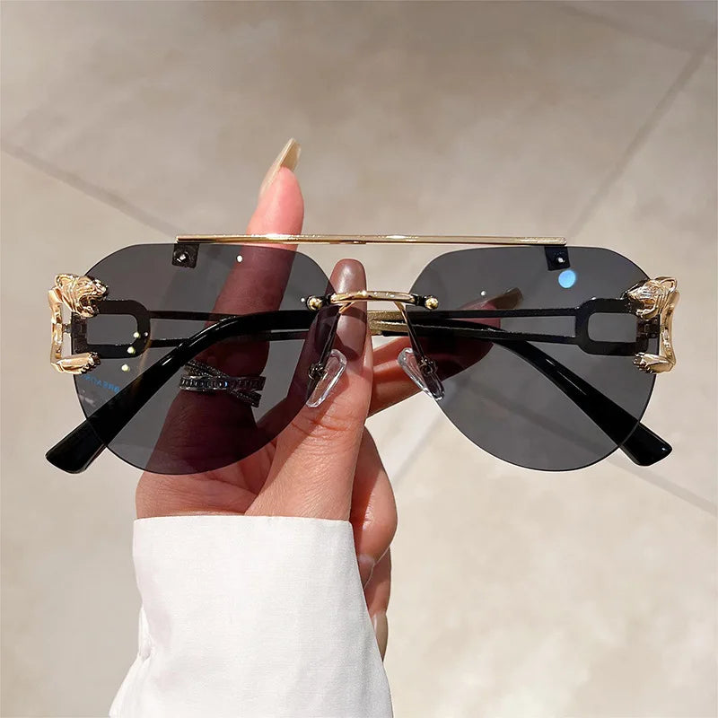 2025, Sonnenbrille für Damen, luxuriös, randlos, Retro-Mode-Sonnenbrille, Lunette, übergroße Shades De Soleil, Femme Gafas De Sol Mujer Lentes