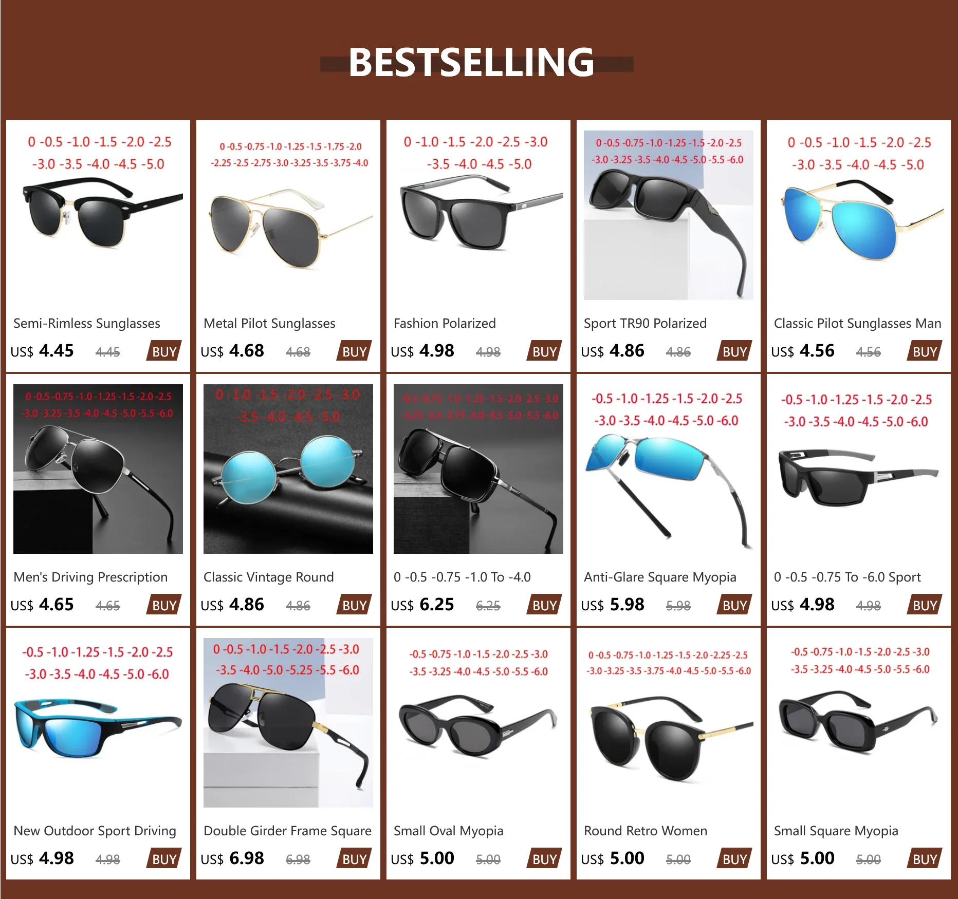 Anti-Blend-Oval-verschreibung pflicht ige Myopie-Sonnenbrille fertig männliche weibliche bunte Linsen-Dioptrien brille 0-150-171 bis-0,5