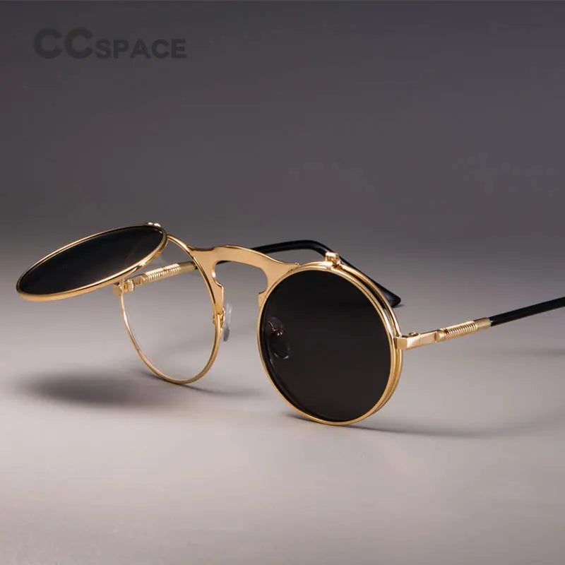 3057 STEAMPUNK Retro Runde Flip Sonnenbrille Männer Frauen Metall Zwei Paar Gläser KREIS SONNENBRILLE UV400