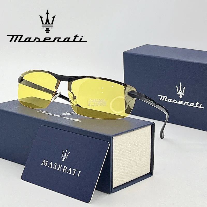MASERATI Sonnenbrille, neue modische Schutzbrille, stilvolle, ungerahmte Metallrand-Sonnenbrille für Männer und Frauen, coole Pose, trendiges Design 10785