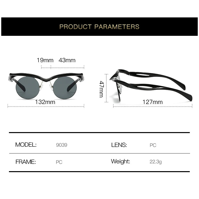 Sonnenbrille für Männer und Frauen, Designer-Mode, speziell geformte Brillen, trendige weibliche runde randlose Outdoor-Accessoire-Brille