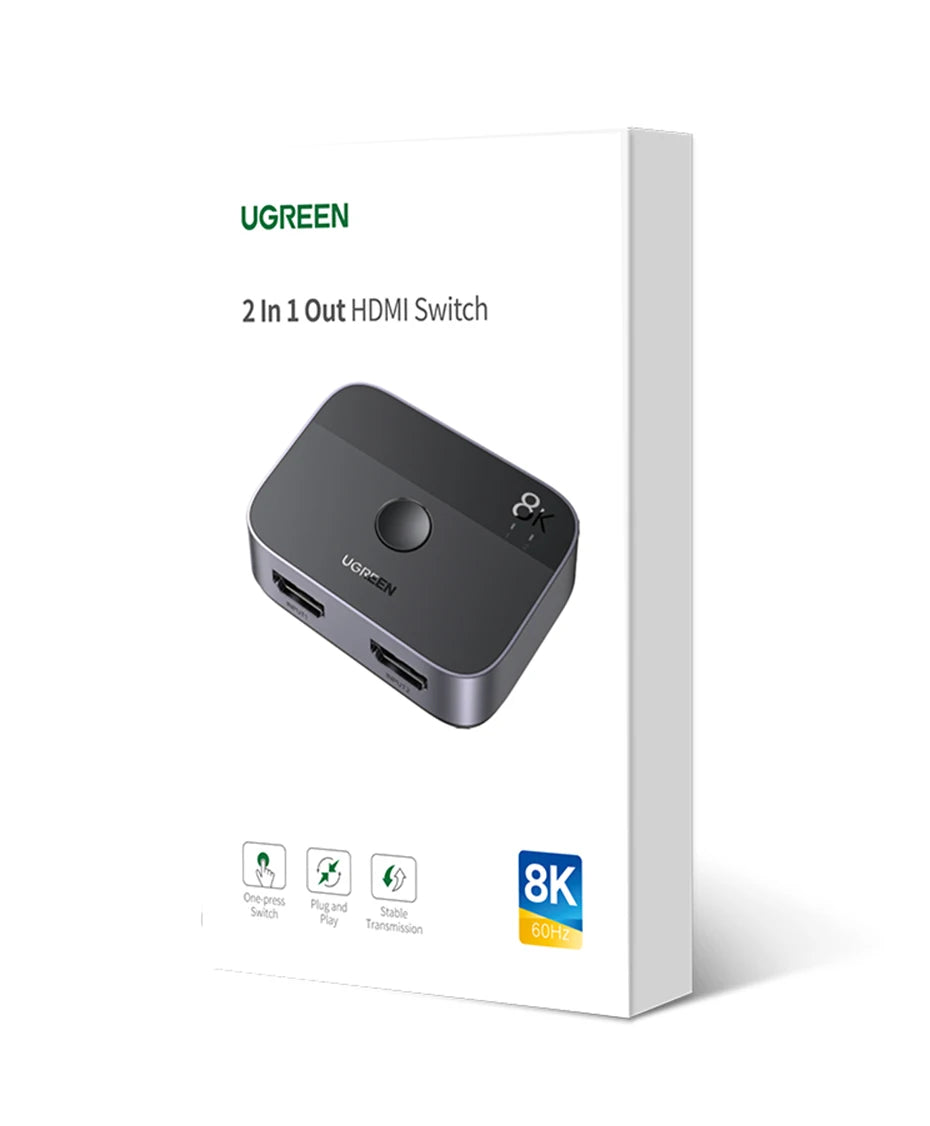 UGREEN HDMI 2.1 Switch 8K 60Hz 4K120Hz 2-in-1-Ausgang für TV Xiaomi Xbox Series X PS5 HDMI-kompatibler Monitor HDMI-Switcher