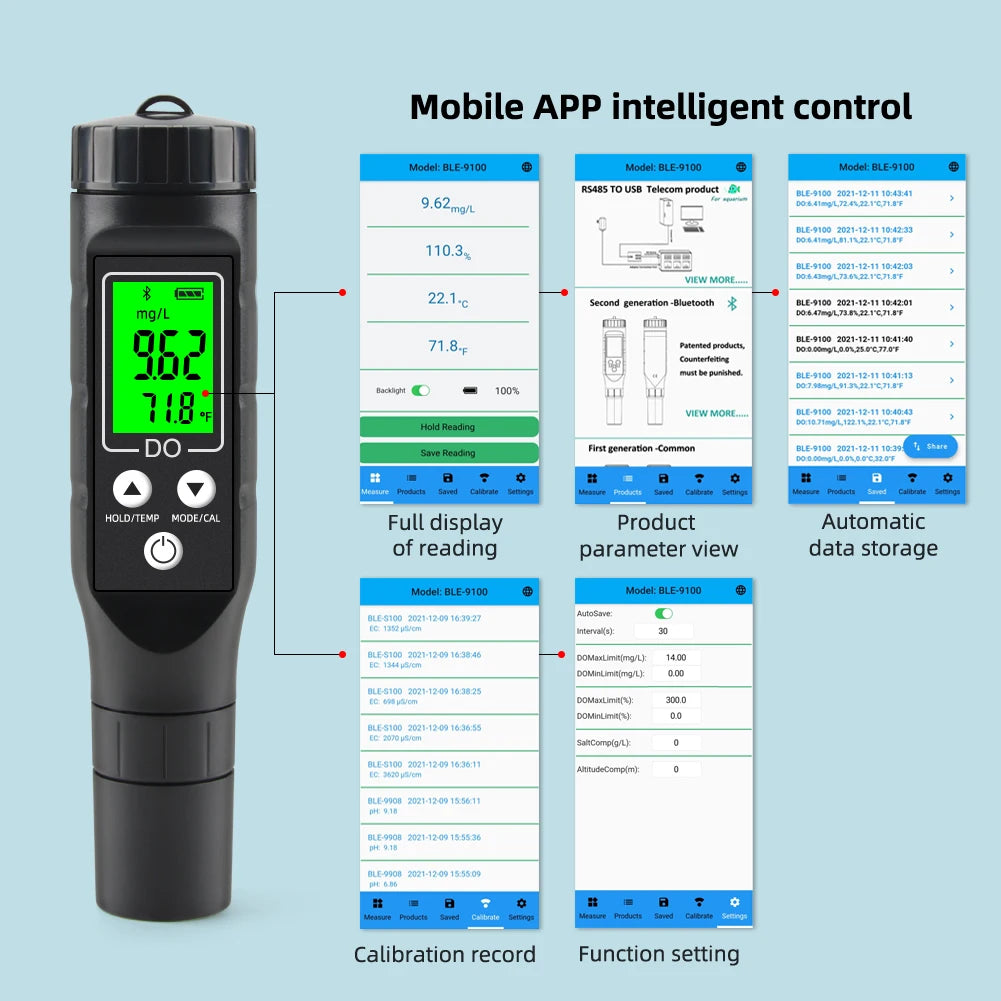 Bluetooth Digital Messgerät für gelösten Sauerstoff Profession eller Analysator für gelösten Sauerstoff Sauerstoff konzentration tester 0,0-40,0 mg/l