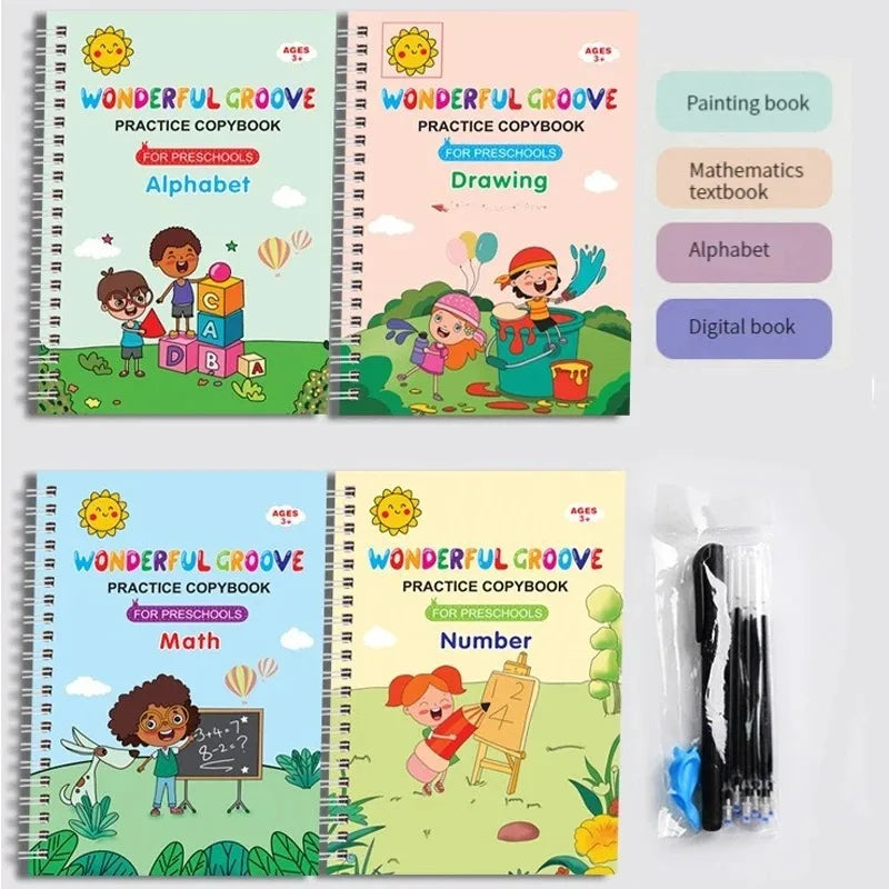 4 bücher Stift Magie Kopie Buch Kostenloser Abwischen Kinder Kinder Schreiben Aufkleber Praxis Englisch Copybook Für Kalligraphie Montessori Geschenk