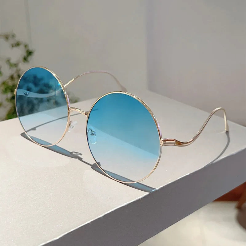 Übergroße runde Sonnenbrille für Damen, neue Mode, Vintage-Stil, Farbverlauf, Retro, trendig, luxuriös, stilvolles Design