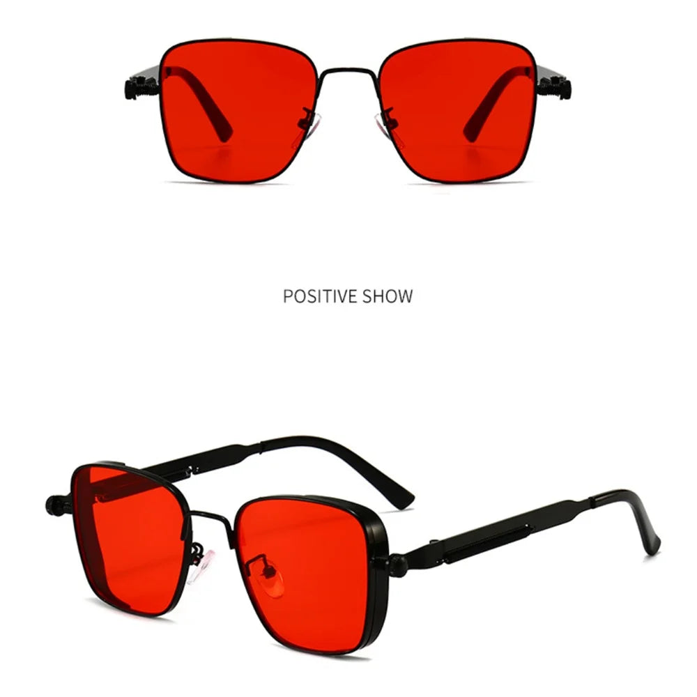 Männer Fahren Sonnenbrille Vintage Steampunk Quadratische Sonnenbrille Metallrahmen mit Federscharnieren Frauen Okular Trendige Fahrerbrille