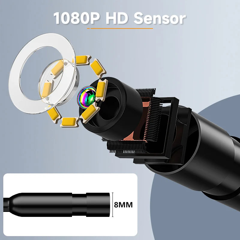 2–100 m Hand-Endoskopkamera, 8 mm, 1080P HD, 4,3 Zoll, geteiltes Design, industrielles Endoskop, IP67, starres Kabel zum Überprüfen von Autohren