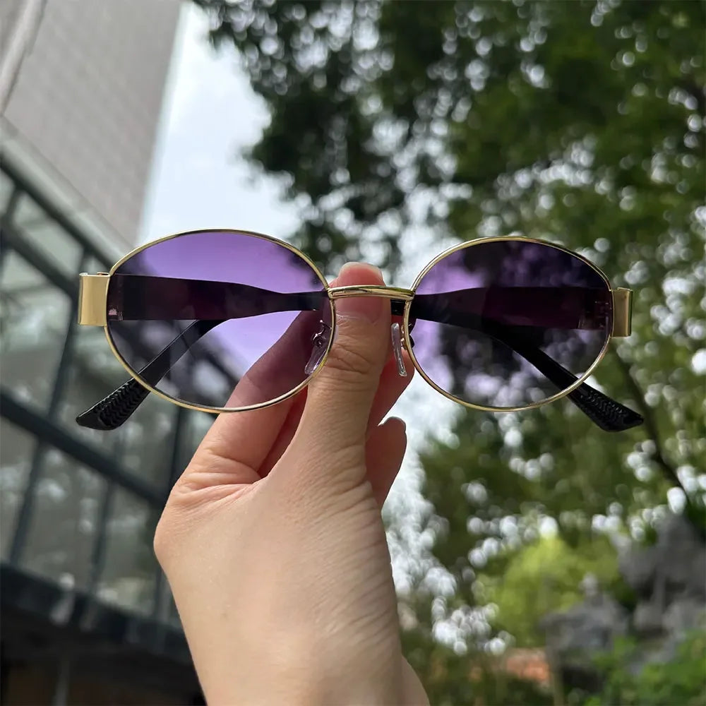Luxuriöse Unisex-Sonnenbrille aus Metall, ovale Form, modisch, UV400-Schutz, elegante Farbtöne für Damen und Herren
