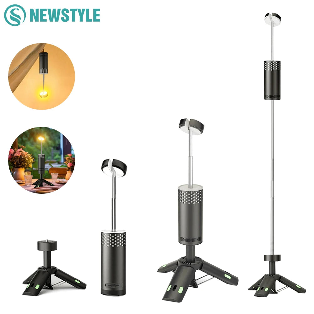 Verbesserte Camping-LED-Teleskop-Taschenlampe mit Stativ, wiederaufladbare Notfalllampe, tragbare Orch-Licht-Tischlampe für den Außenbereich, Zelt