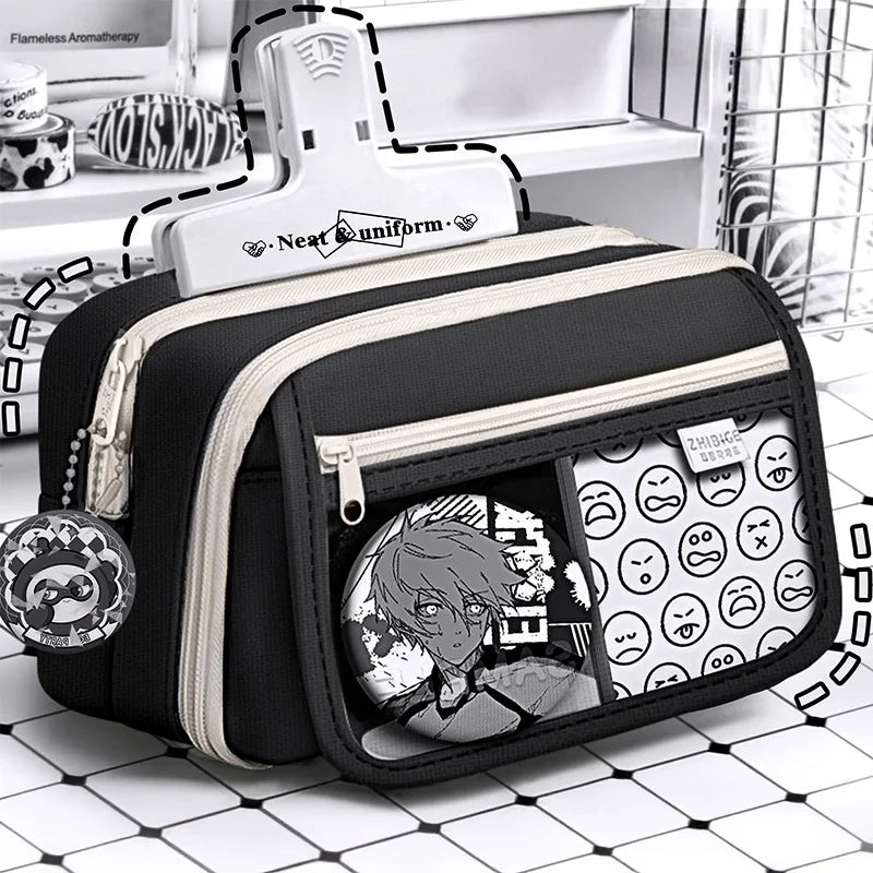 Inkpals Schwarzes Federmäppchen, großes Fassungsvermögen, Kawaii-Schultaschen für Kinder, Beutel für große Jungen, Schultasche, Organizer-Box für Stifte