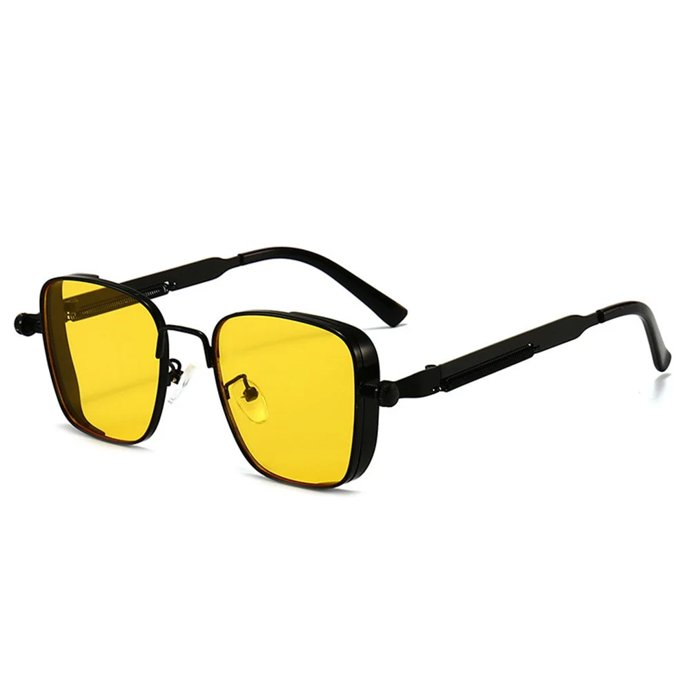 Männer Fahren Sonnenbrille Vintage Steampunk Quadratische Sonnenbrille Metallrahmen mit Federscharnieren Frauen Okular Trendige Fahrerbrille
