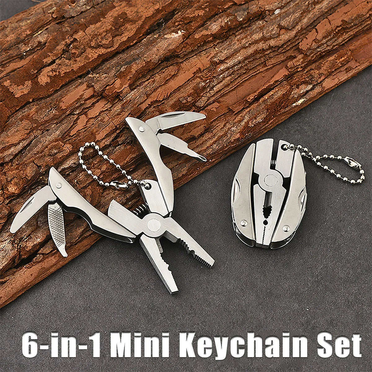 6-in-1 Mini-Schlüsselanhänger-Set, Multitool-Zange, multifunktionaler All-in-One-Schlüsselanhänger, Kreuzschlitzschraubendreher, Messer, Feile, Geschenke für Männer