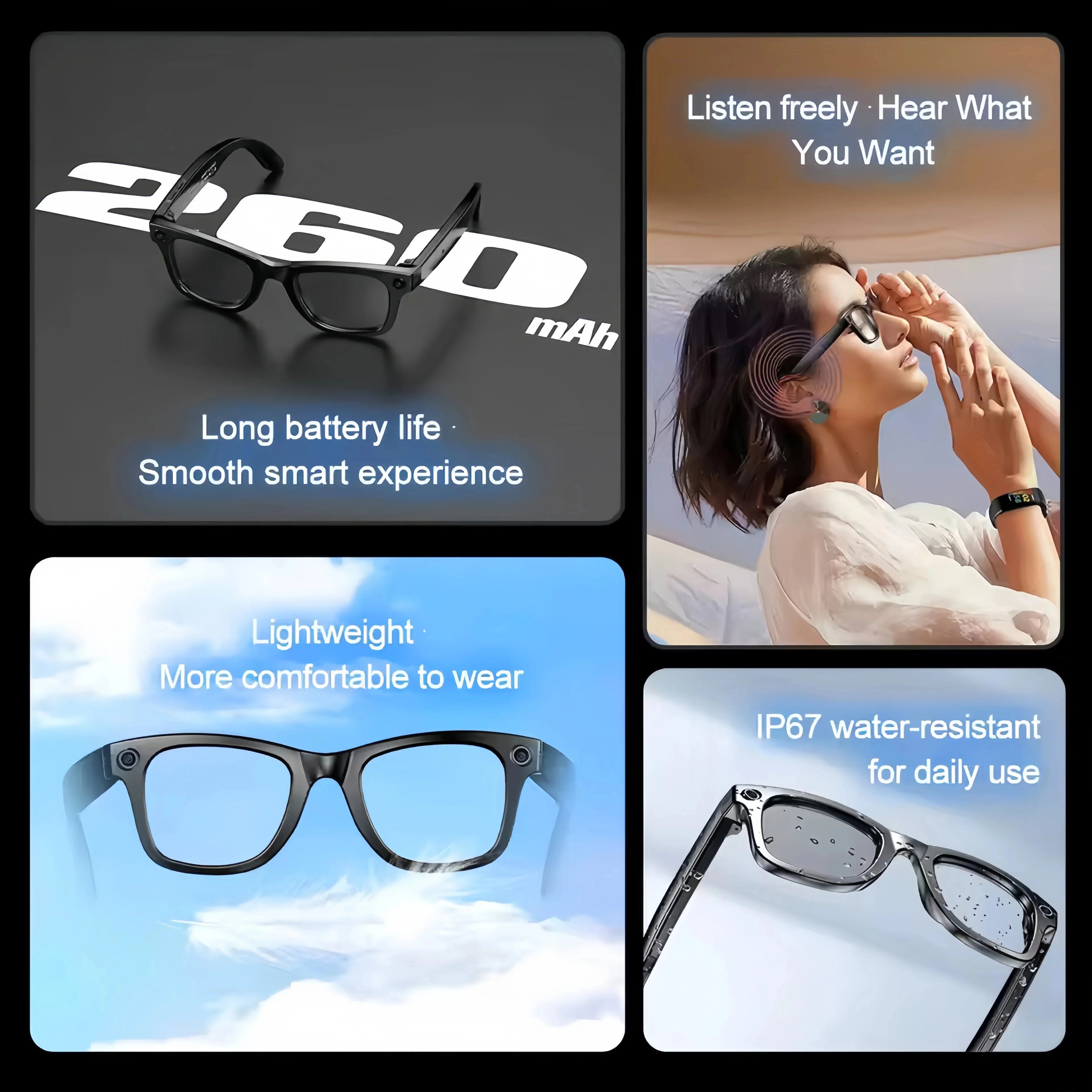 2025 Smart-Sonnenbrille, intelligente Brille mit Kamera, Video, 8 MP, Übersetzung, Bluetooth, Anruf, Musikwiedergabe, Männer und Frauen, Aufnahme ab 100 Jahren