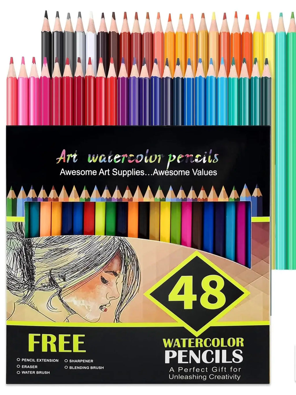 Aquarellstifte, 48er-Set professionelle Buntstifte für Erwachsene und Jugendliche, Premium-Künstlerbedarf zum Ausmalen, Mischen und