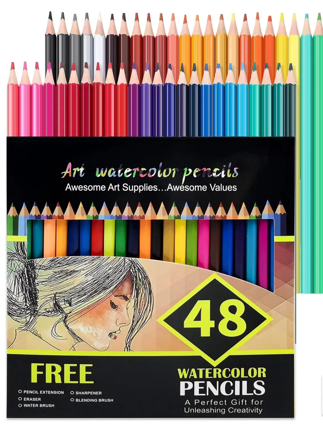 Aquarellstifte, 48er-Set professionelle Buntstifte für Erwachsene und Jugendliche, Premium-Künstlerbedarf zum Ausmalen, Mischen und