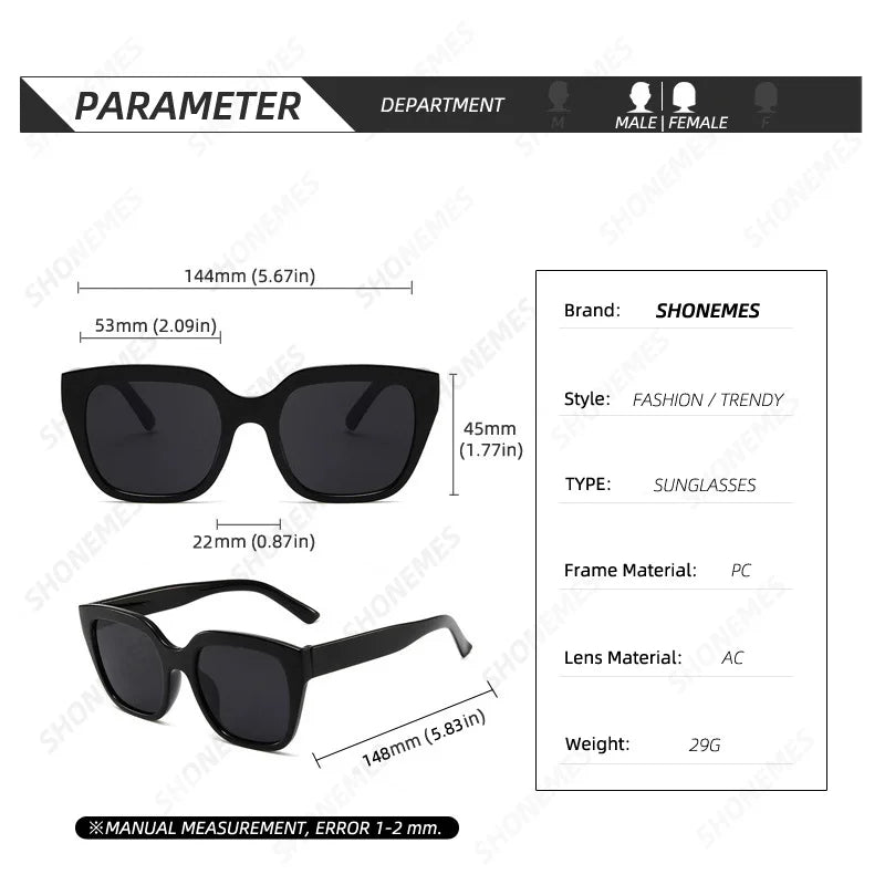 Shonemes quadratische Sonnenbrille Vintage Männer Frauen Schatten großen Rahmen Outdoor UV400 Sonnenbrille schwarz weiß für weibliche Männer