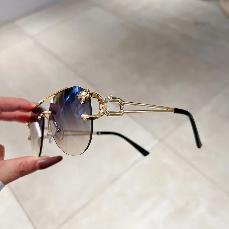 2025, Sonnenbrille für Damen, luxuriös, randlos, Retro-Mode-Sonnenbrille, Lunette, übergroße Shades De Soleil, Femme Gafas De Sol Mujer Lentes