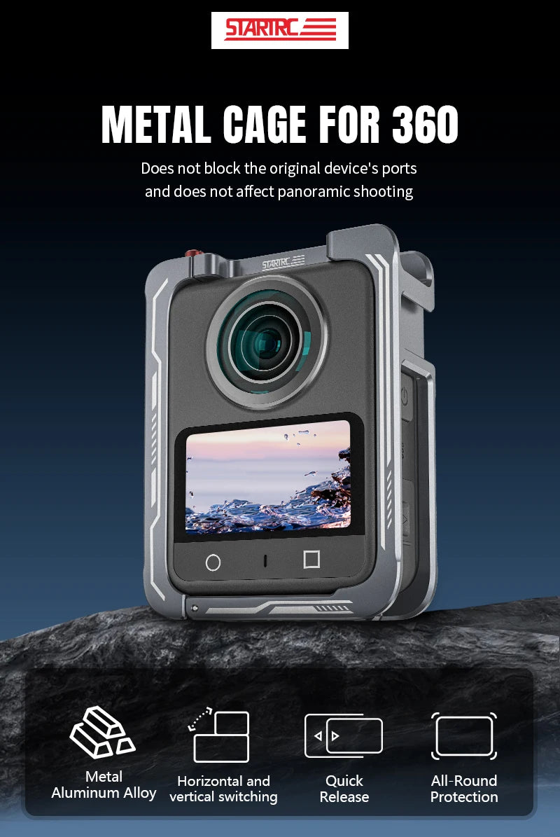 STARTRC Metallkäfig für DJI OSMO 360-Kamera, vollständiger Schutzrahmen, Schnellverschluss, Kaninchenkäfig, Kaltschuhhalterung, Rahmenzubehör