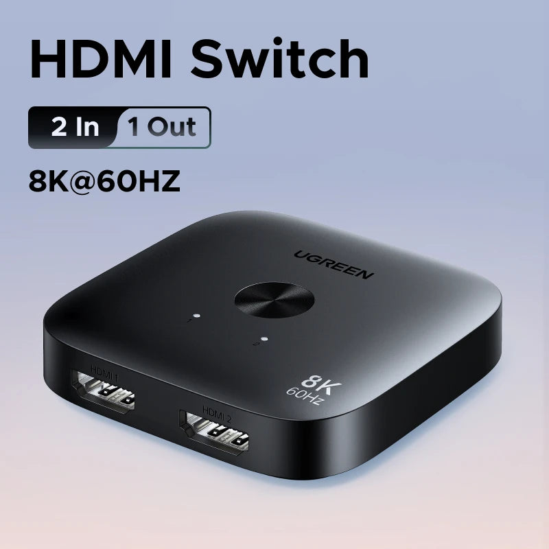 UGREEN HDMI 2.1 Switch 8K 60Hz 4K120Hz 2-in-1-Ausgang für TV Xiaomi Xbox Series X PS5 HDMI-kompatibler Monitor HDMI-Switcher