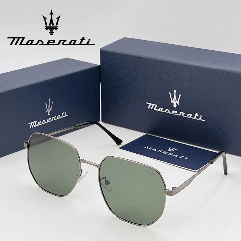 MASERATI Sonnenbrille, neue modische Schutzbrille, stilvolle, ungerahmte Metallrand-Sonnenbrille für Männer und Frauen, coole Pose, trendiges Design 10785