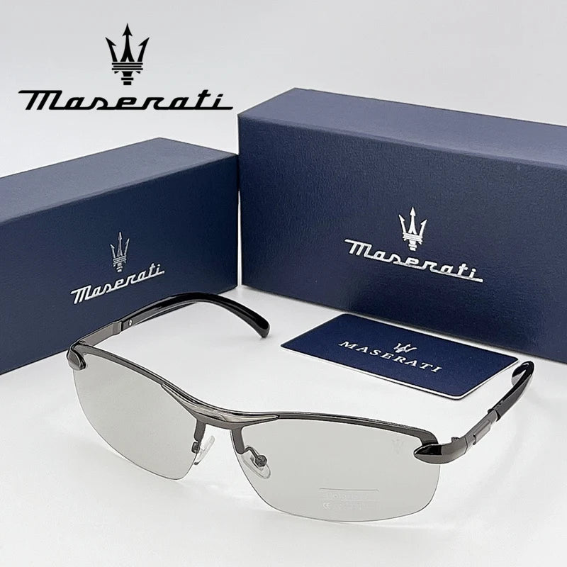 MASERATI Sonnenbrille, neue modische Schutzbrille, stilvolle, ungerahmte Metallrand-Sonnenbrille für Männer und Frauen, coole Pose, trendiges Design 10785