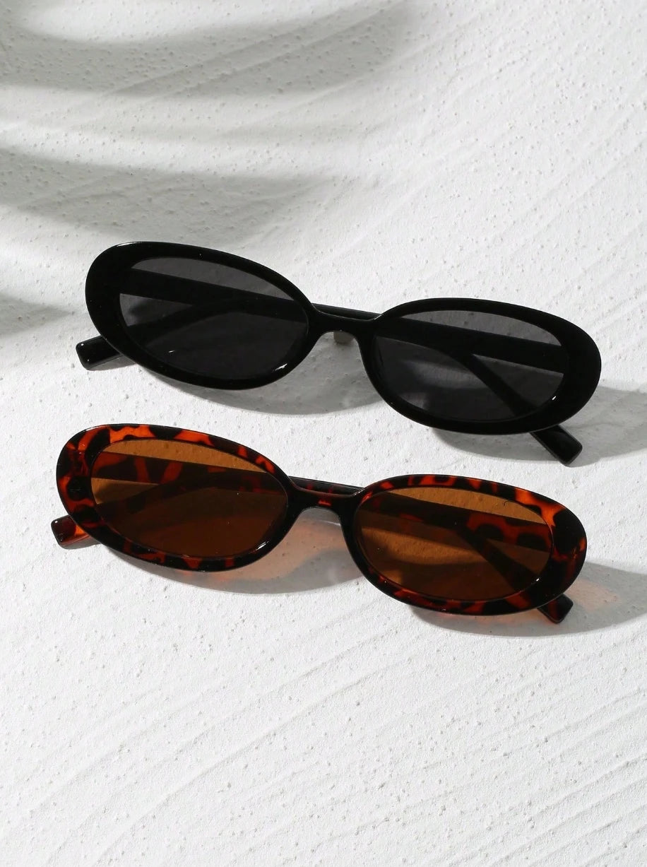 2 Stück Vintage-Sonnenbrille aus Kunststoff mit kleinem Rahmen, oval, für Outdoor-Reisen, Strand, Urlaub, UV-Schutz, modischer Schatten für Reisen