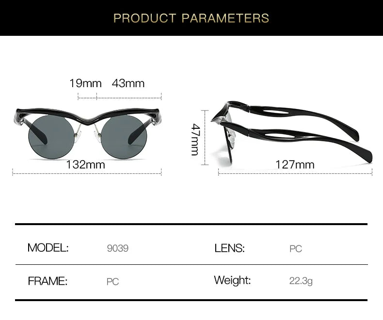 Sonnenbrille für Männer und Frauen, Designer-Mode, speziell geformte Brillen, trendige weibliche runde randlose Outdoor-Accessoire-Brille
