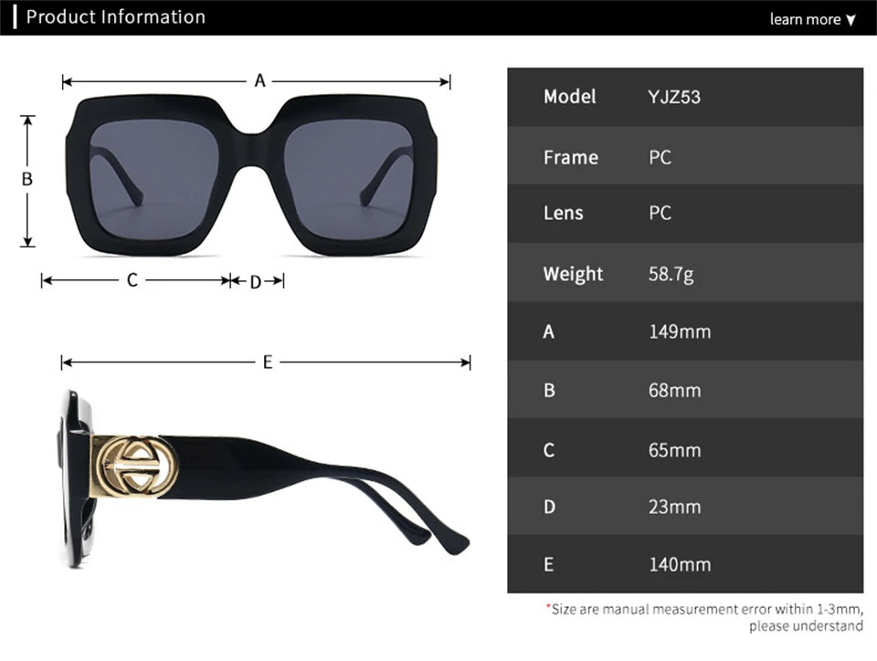 2024 Retro übergroße quadratische Sonnenbrille Frauen Luxusmarke Big Frame Sonnenbrille für Männer Vintage Punk Shades UV400 Tendy Brillen