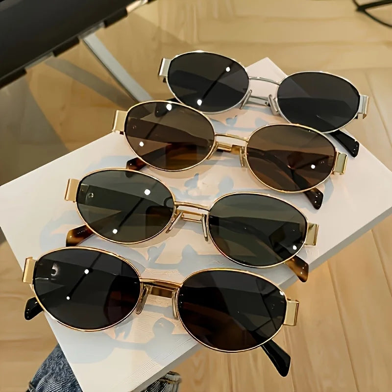 Metallische, hochwertige, vollseitige, ovale Sonnenbrille, ein Retro-Stil, schlicht und modisch für den täglichen Gebrauch