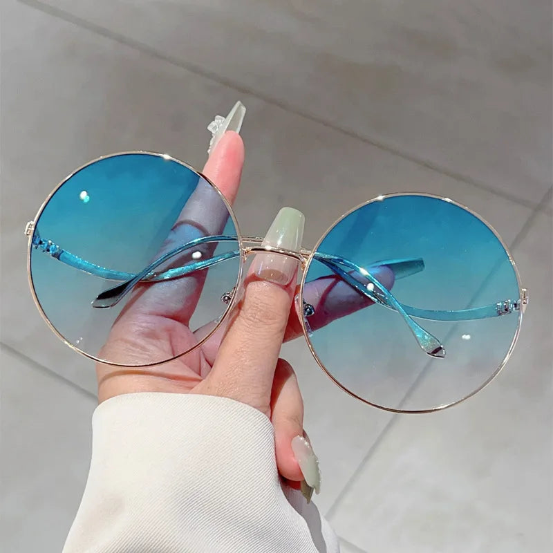Übergroße runde Sonnenbrille für Damen, neue Mode, Vintage-Stil, Farbverlauf, Retro, trendig, luxuriös, stilvolles Design