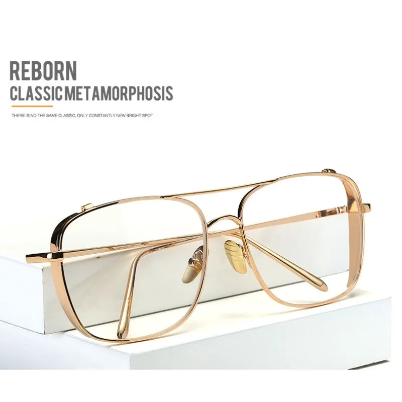 Damen Sonnenbrille mit großem Rahmen neue Mode transparente Gläser Metallrahmen PC-Gläser uv400 transparente Damen Sonnenbrille